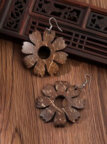 花朵掛飾木頭耳墜 - 彩色 - 查看 4