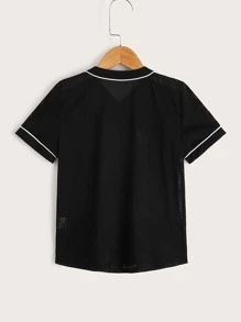 SHEIN Boys Floral Embroidered Contrast Binding Shirt - Black - View 2