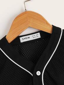 SHEIN Boys Floral Embroidered Contrast Binding Shirt - Black - View 3