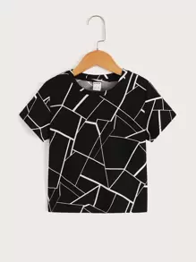 SHEIN 小男童幾何印花T恤 - 黑色 - 查看 1