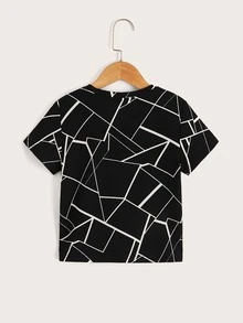 SHEIN 小男童幾何印花T恤 - 黑色 - 查看 2