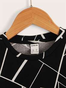 SHEIN 小男童幾何印花T恤 - 黑色 - 查看 3