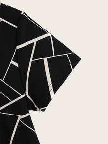 SHEIN 小男童幾何印花T恤 - 黑色 - 查看 4