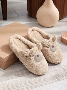 Men Cartoon Bear Design Novelty Thermal Slippers - Khaki - View 3