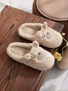 Men Cartoon Bear Design Novelty Thermal Slippers - Khaki - View 8