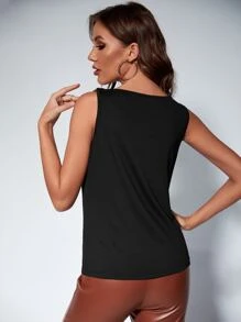 SHEIN Unity Top de hombros con cadena cuello - Negro - Ver 2