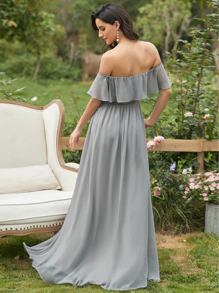gray off the shoulder bridesmaid dress Off the Shoulder Bridesmaid Dresses