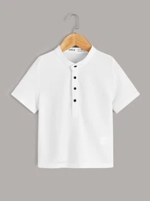 SHEIN Toddler Boys Button Front Polo Shirt - White - View 1