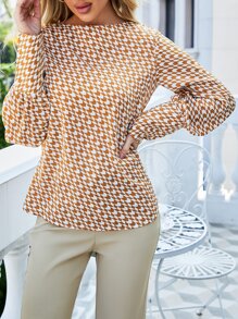 SHEIN LUNE Geo Print Lantern Sleeve Blouse - Multicolor - View 4