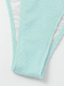 Conjunto de bikini textureado de verano con cadena de strass, top de triángulo y Bottom atada a los lados, 2 piezas - Azul menta - Ver 4