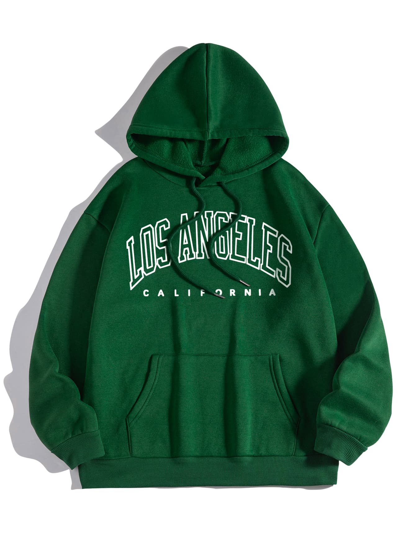 SHEIN EZwear Áo hoodie ấm áp Đồ họa Chữ cái Túi kangaroo Dây rút - màu xanh lá - Xem 1