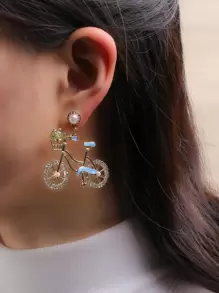 Pendientes largos con diamante de imitación bicicleta - Multicolor - Ver 1