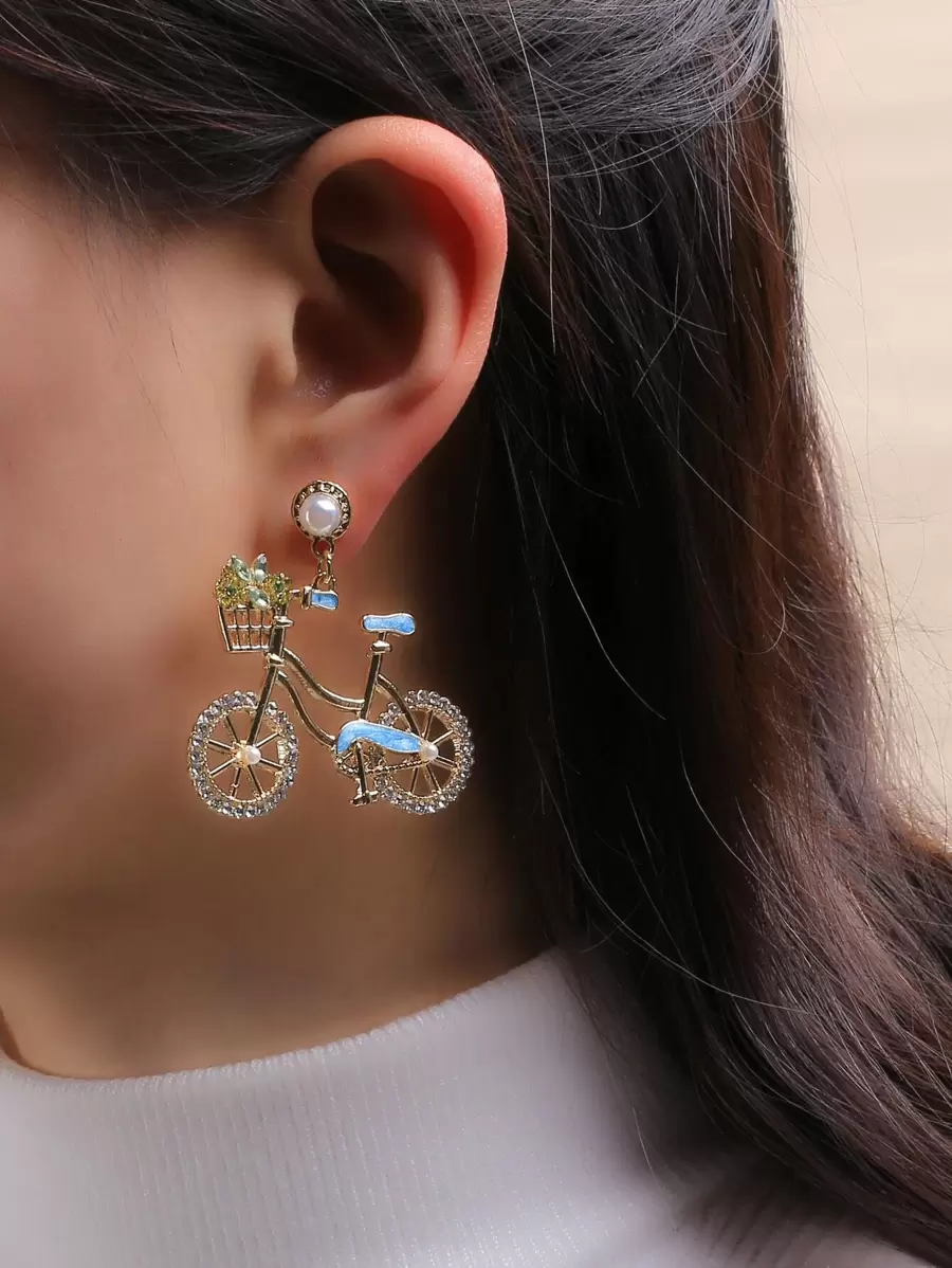 Pendientes largos con diamante de imitación bicicleta - Multicolor - Ver 1