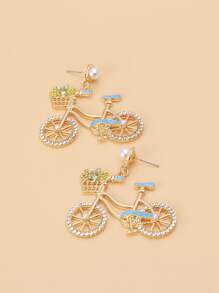 Pendientes largos con diamante de imitación bicicleta - Multicolor - Ver 2