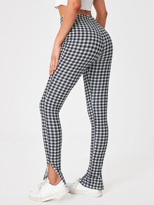 SHEIN Tall 雙色格子下擺開叉緊身褲 - 黑與白 - 查看 2