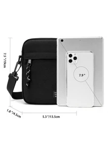 High School Students University Freshman Multifunctional Sling Bag Shoulder Bag Casual Bag Mini Men Letter Patch Decor Crossbody Bag, Handbag For Travel, College, Outdoors, Sports Square Bag Black Bag Small Bag Summer Sling Bag For Man Man Bag Cross Body Bag Side Bag Back To School School Supplies Fall Messenger Bag Bag For Man Cylinder Bag Old Money Halloween Christmas - Black - View 4