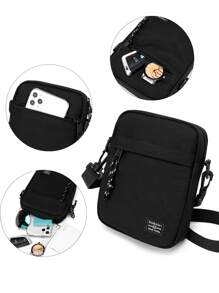 High School Students University Freshman Multifunctional Sling Bag Shoulder Bag Casual Bag Mini Men Letter Patch Decor Crossbody Bag, Handbag For Travel, College, Outdoors, Sports Square Bag Black Bag Small Bag Summer Sling Bag For Man Man Bag Cross Body Bag Side Bag Back To School School Supplies Fall Messenger Bag Bag For Man Cylinder Bag Old Money Halloween Christmas - Black - View 6