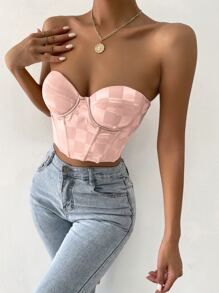 Áo nữ Lộ Lưng Ren lên Thùa khuyết Sọc ca rô Gợi cảm - Bụi hồng - Xem 3