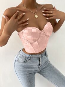 Áo nữ Lộ Lưng Ren lên Thùa khuyết Sọc ca rô Gợi cảm - Bụi hồng - Xem 4