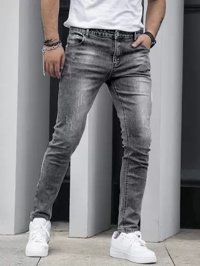 Knapp Ficka Dragkedja Slätt Herr Jeans