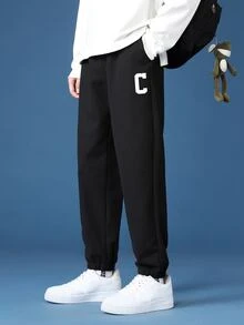 Hombres Pantalones con estampado de letra - Negro - Ver 1