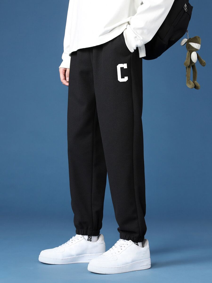 Hombres Pantalones con estampado de letra - Negro - Ver 1