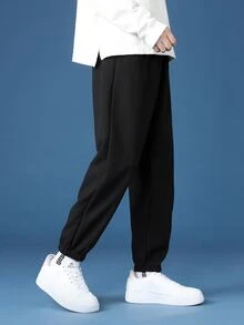 Hombres Pantalones con estampado de letra - Negro - Ver 3