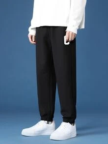 Hombres Pantalones con estampado de letra - Negro - Ver 4