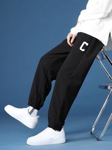 Hombres Pantalones con estampado de letra - Negro - Ver 5