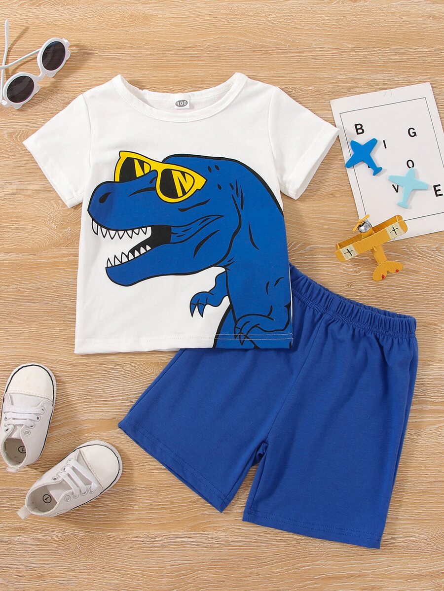 Bộ thời trang bé trai Hoạt hình Giải trí - Xanh và trắng - Xem 1