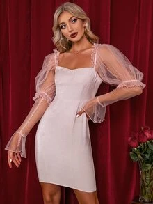 Double Crazy 雞心領荷葉袖荷葉邊細節連衣裙 - 白色 - 查看 5