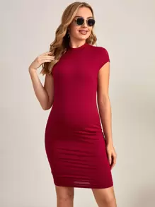 SHEIN Váy Bà bầu màu trơn Thanh lịch - Màu Đỏ Sâu - Xem 1