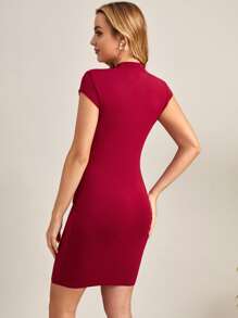 SHEIN Váy Bà bầu màu trơn Thanh lịch - Màu Đỏ Sâu - Xem 2