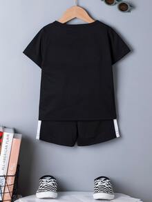 Toddler Boys Block Chevron Print Tee & Shorts - Black - View 2