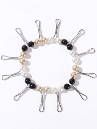 12pcs Scarf Clip Hollow Double Faux Pearls Scarf Shawl Buckle For Women Clothing Accessories Skull Skeleton Brooch