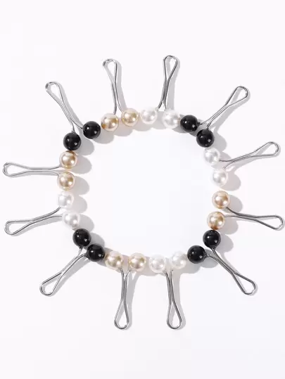12pcs Scarf Clip Hollow Double Faux Pearls Scarf Shawl Buckle For Women Clothing Accessories Skull Skeleton Brooch