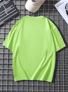 Manfinity 男士字母和車圖案T恤 - 青檸色 - 查看 2