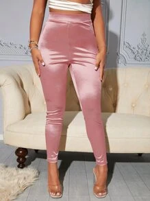 SHEIN SXY 高腰九分打底褲 - 藕粉色 - 查看 1