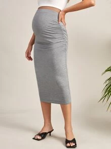 SHEIN Chân váy Bà bầu Xù màu trơn Thanh lịch - Màu Xám nhạt - Xem 4