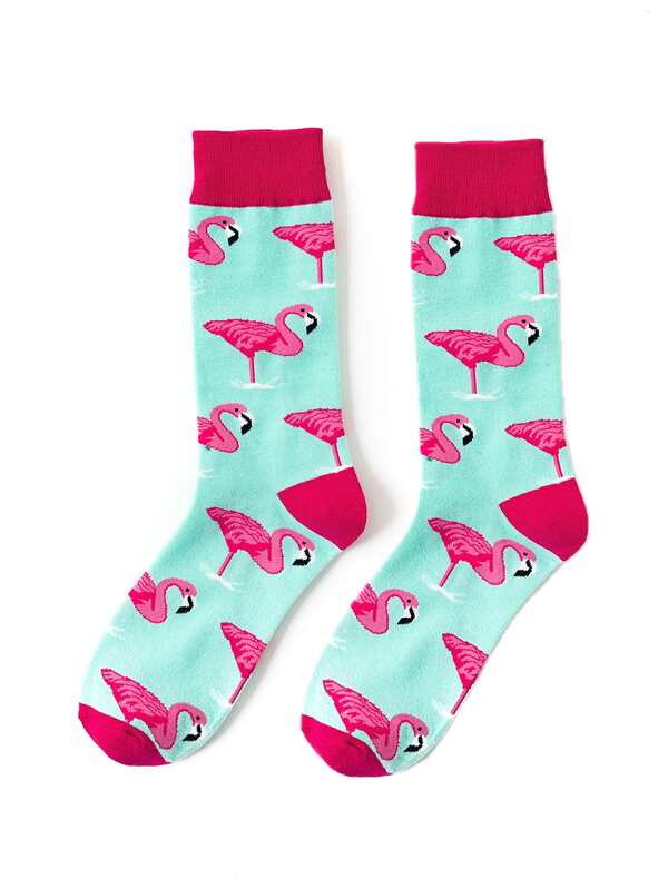 Men Flamingo Pattern Crew Socks