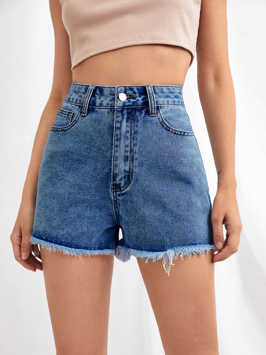 Shorts mezclilla bajo crudo - Azul lavado medio - Ver 1