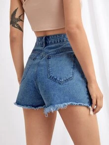 Shorts mezclilla bajo crudo - Azul lavado medio - Ver 2
