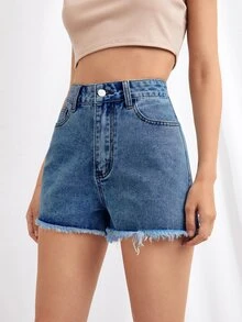 Shorts mezclilla bajo crudo - Azul lavado medio - Ver 3