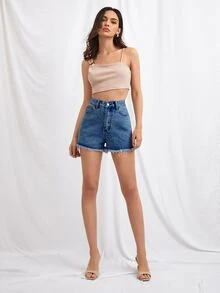 Shorts mezclilla bajo crudo - Azul lavado medio - Ver 4