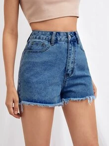 Shorts mezclilla bajo crudo - Azul lavado medio - Ver 5