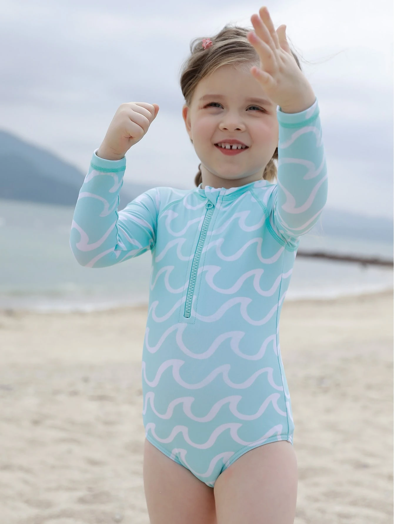 Toddler Girls Allover Print Zip Front One Piece Swimsuit Shein Uk