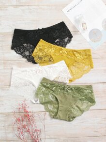 4 gói Tương phản Ren hoa Rib Quần nữ Đồ lót - Nhiều màu - Xem 1