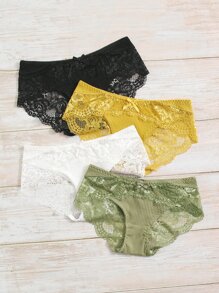 4 gói Tương phản Ren hoa Rib Quần nữ Đồ lót - Nhiều màu - Xem 3