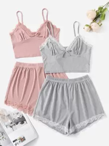 2 conjuntos Pijama con lazo y ribete de encaje - Multicolor - Ver 1