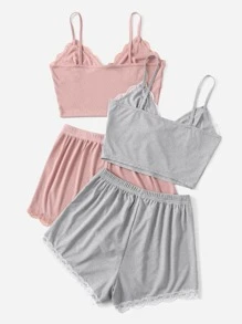 2 conjuntos Pijama con lazo y ribete de encaje - Multicolor - Ver 2